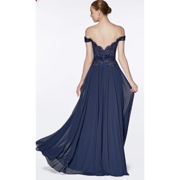 NWT Cinderella Divine Chiffon Maxi Dress 4XL Embellished Gown Blue Off Shoulders - Picture 2 of 12